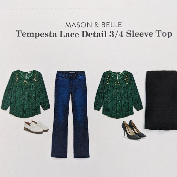 💚 NEW Mason & Belle Tempesta 3/4 Sleeve Green Blouse NWT - Picture 6 of 7